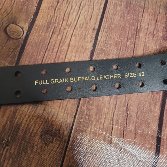 The Belt Shoppe Belt Mens 42 Black Full Grain Buffalo Leather 1.5" Double Prong - Picture 5 of 7
